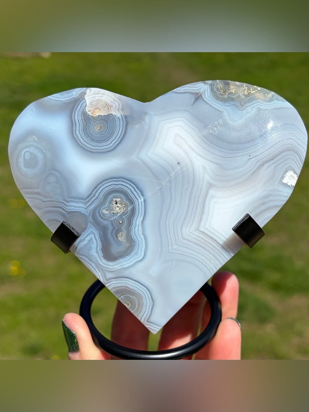 Blue Moss Agate Heart Stone Display